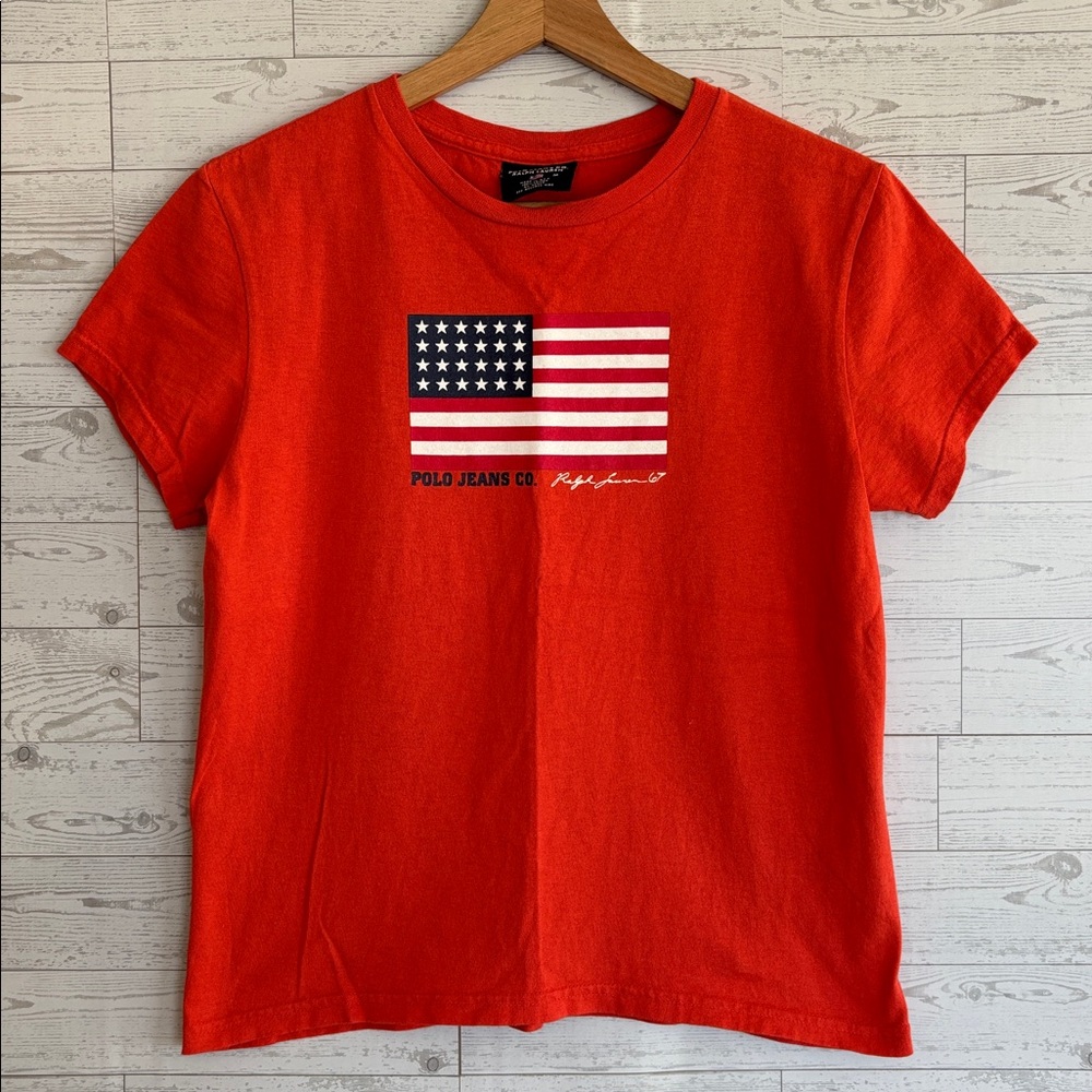 Polo by Ralph Lauren Bright Red Short Sleeve Tee with Flag Graphic